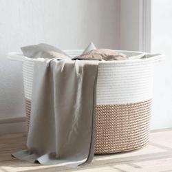 Panier &agrave; linge marron et blanc &Oslash;55x36 cm coton