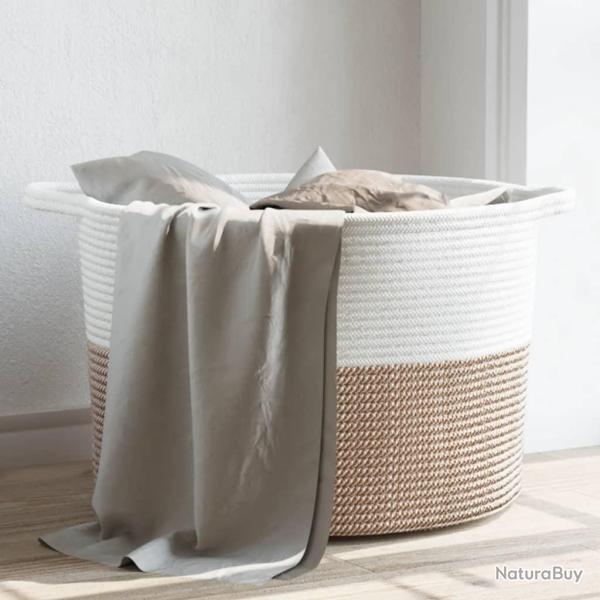 Panier � linge marron et blanc �55x36 cm coton