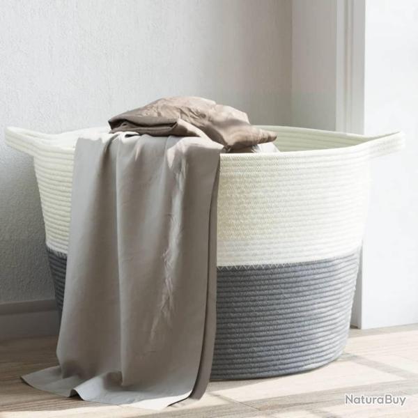 Panier � linge gris et blanc �60x36 cm coton