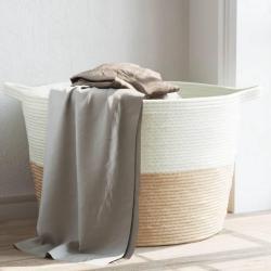 Panier &agrave; linge beige et blanc &Oslash;60x36 cm coton
