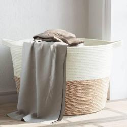 Panier &agrave; linge marron et blanc &Oslash;60x36 cm coton