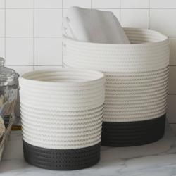 Paniers de rangement 2 pcs blanc et noir coton