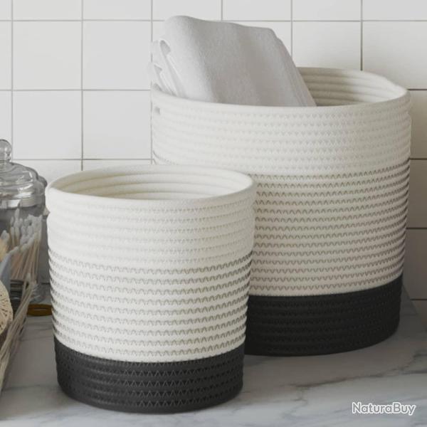 Paniers de rangement 2 pcs blanc et noir coton