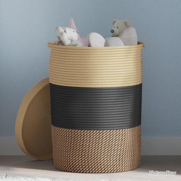 Panier de rangement avec couvercle noir et beige �37x50cm coton