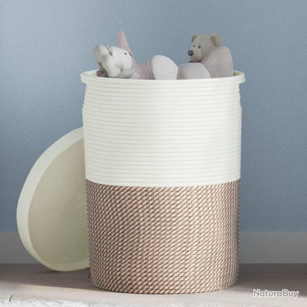 Panier de rangement et couvercle marron et blanc �37x50cm coton