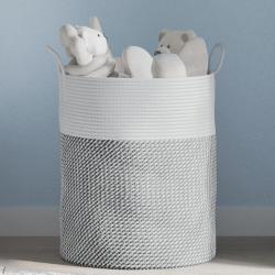 Panier de rangement gris et blanc &Oslash;38x46 cm coton