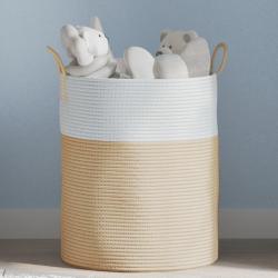 Panier de rangement beige et blanc &Oslash;38x46 cm coton