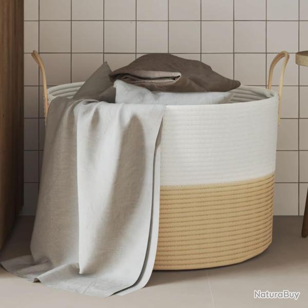 Panier de rangement beige et blanc �51x33 cm coton