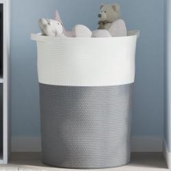 Panier de rangement gris et blanc &Oslash;49x65 cm coton