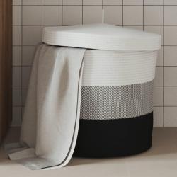 Panier de rangement avec couvercle blanc et noir &Oslash;40x35cm coton