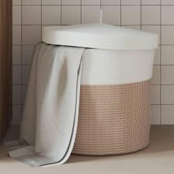 Panier de rangement et couvercle marron et blanc &Oslash;40x35cm coton