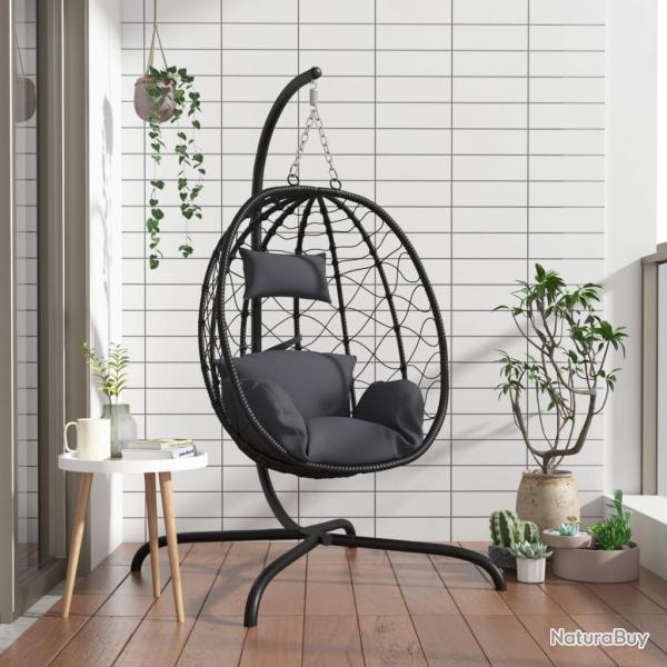 Fauteuil suspendu avec coussin en polyrotin et acier anthracite