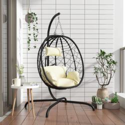 Fauteuil suspendu avec coussin en polyrotin et acier blanc cr&egrave;me