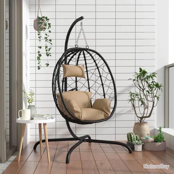 Fauteuil suspendu avec coussin en polyrotin et acier taupe