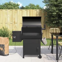 Gril &agrave; granul&eacute;s avec chemin&eacute;e noir 104 cm fer