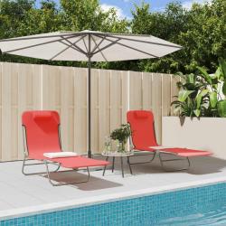Chaises longues pliables lot de 2 rouge textil&egrave;ne et acier