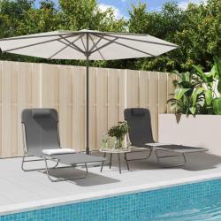 Chaises longues pliables lot de 2 gris textil&egrave;ne et acier