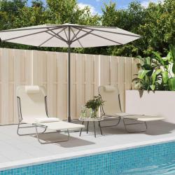Chaises longues pliables lot de 2 cr&egrave;me textil&egrave;ne et acier