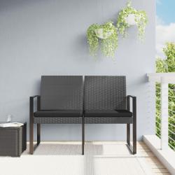 Banc de &agrave; 2 places et coussins gris fonc&eacute; PP rotin