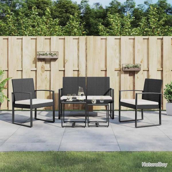 Ensemble � manger de avec coussins 5 pcs noir rotin PP