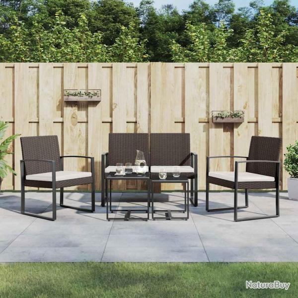 Ensemble � manger de 5 pcs et coussins marron rotin PP