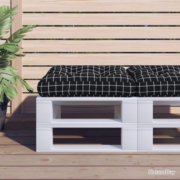 Coussin de palette motif � carreaux noir 60x60x12 cm tissu