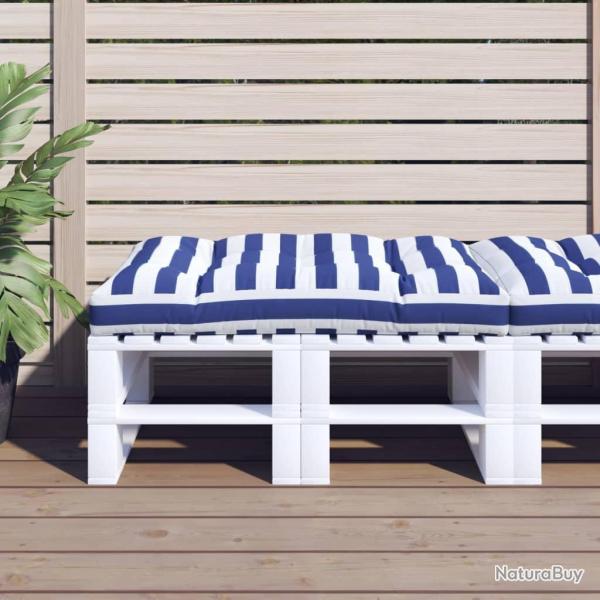 Coussin de palette rayures bleues et blanches 120x80x12cm tissu