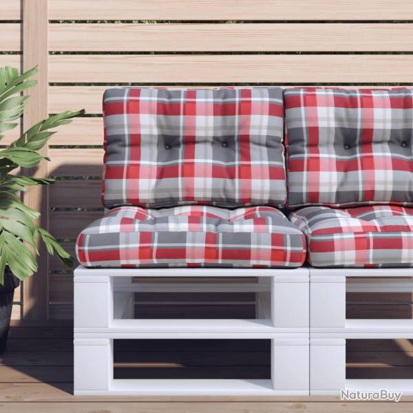 Coussin de palette motif � carreaux rouge 50x40x12 cm tissu