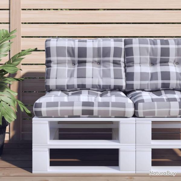 Coussin de palette motif � carreaux gris 50x40x12 cm tissu