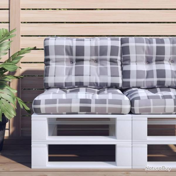 Coussin de palette motif � carreaux gris 60x40x12 cm tissu
