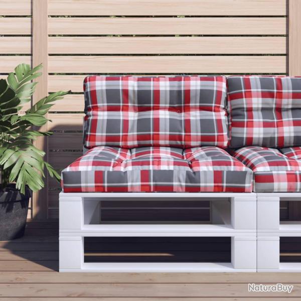Coussin de palette motif � carreaux rouge 70x40x12 cm tissu