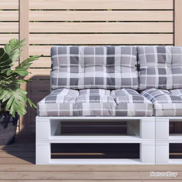 Coussin de palette motif � carreaux gris 70x40x12 cm tissu