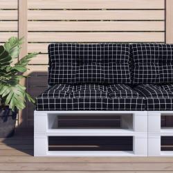 Coussin de palette motif &agrave; carreaux noir 70x40x12 cm tissu
