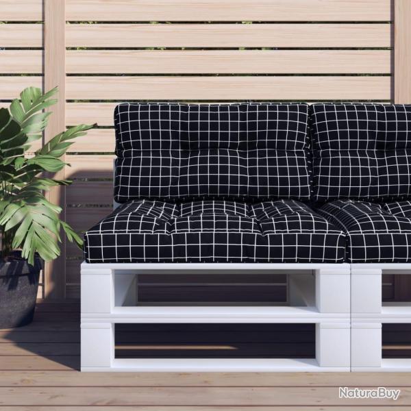Coussin de palette motif � carreaux noir 70x40x12 cm tissu