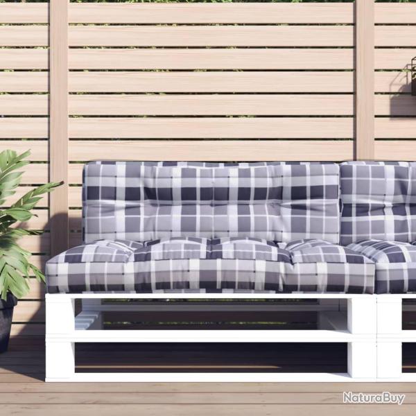Coussin de palette motif � carreaux gris 120x40x12 cm tissu