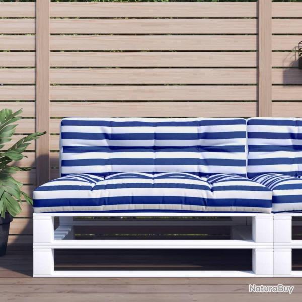 Coussin de palette rayures bleues et blanches tissu