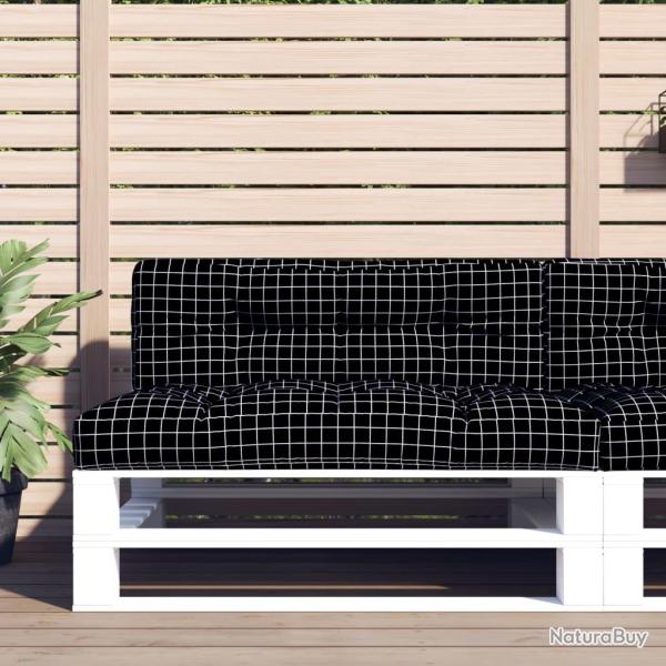 Coussin de palette motif � carreaux noir 120x40x12 cm tissu