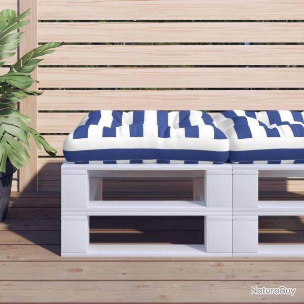 Coussin de palette rayure bleue/blanche 58x58x10 cm tissu