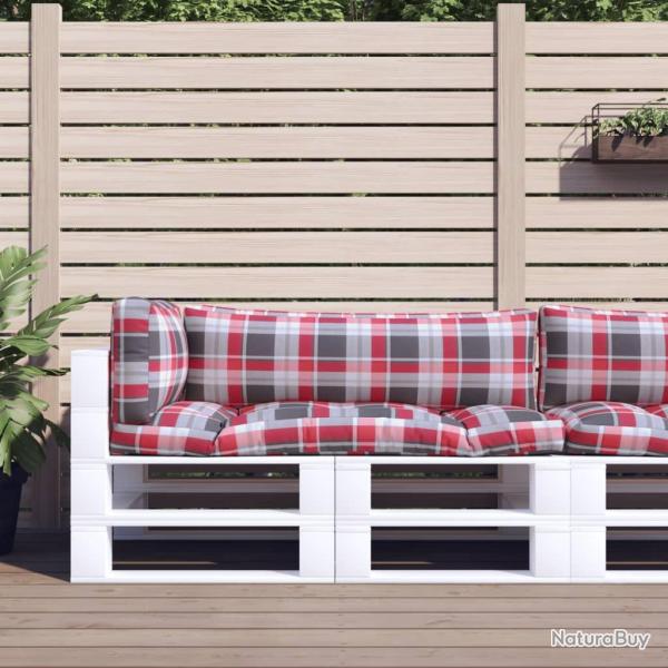 Coussins de palette 3 pcs carreaux rouges tissu