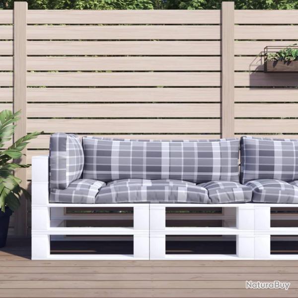 Coussins de palette 3 pcs carreaux gris tissu