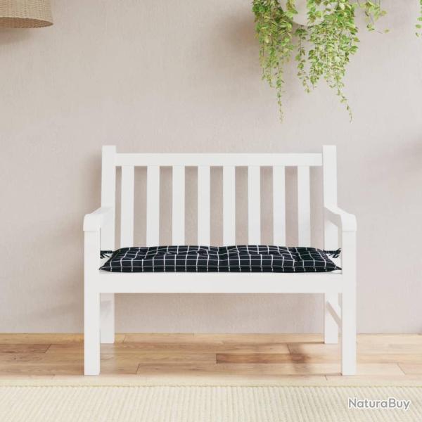 Coussin de banc de carreaux noir 110x50x7 cm tissu