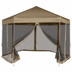 Chapiteau hexagonal et parois lat&eacute;rales 3,6x3,1 m taupe 220g/m&sup2;