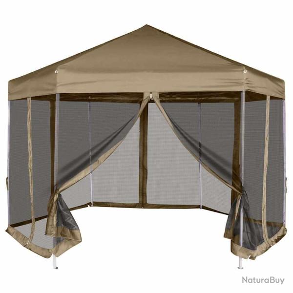 Chapiteau hexagonal et parois lat�rales 3,6x3,1 m taupe 220g/m�