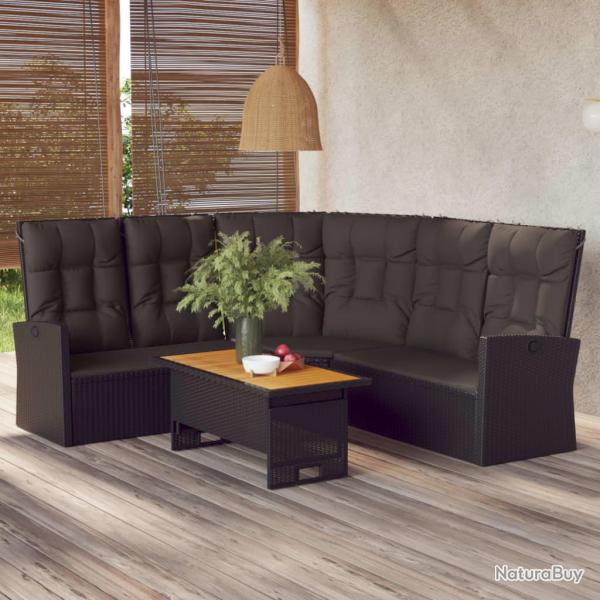 Canap� d'angle inclinable avec coussins Noir R�sine tress�e