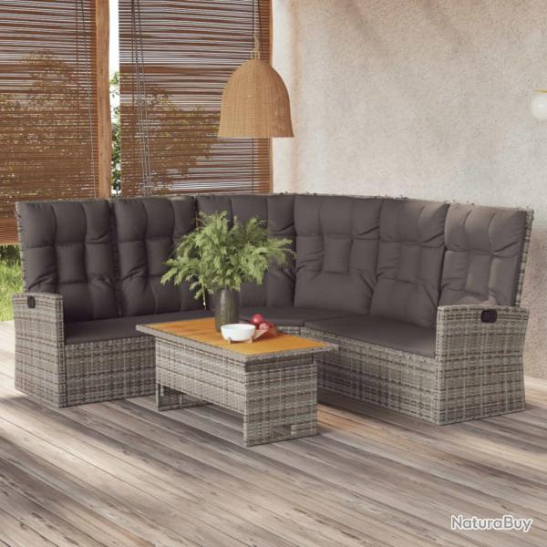 Canap� d'angle inclinable avec coussins gris r�sine tress�e