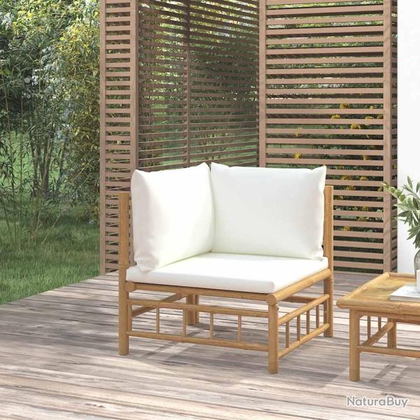 Canap� d'angle de avec coussins blanc cr�me bambou
