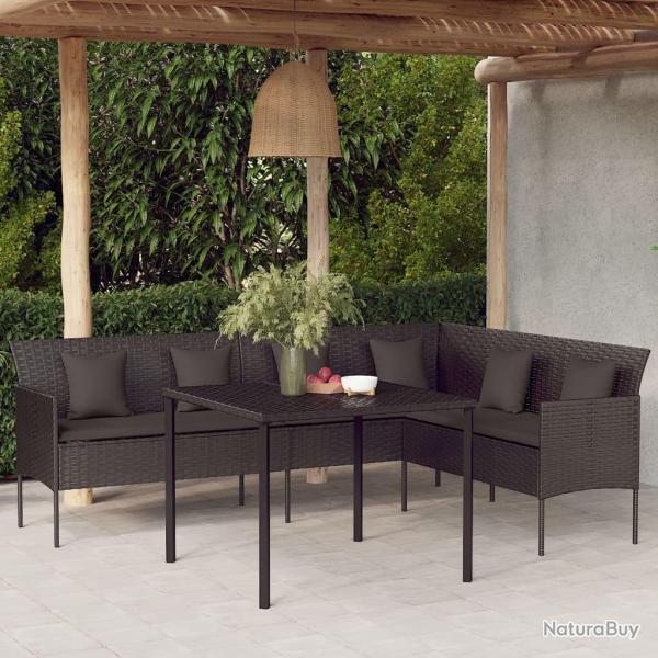 Canap� de en forme de L et coussins noir r�sine tress�e