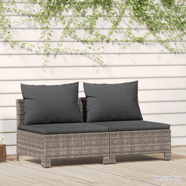 Canap� de 2 places avec coussins Gris R�sine tress�e