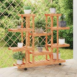 Support &agrave; fleurs avec roues 110x25x115 cm bois massif de sapin