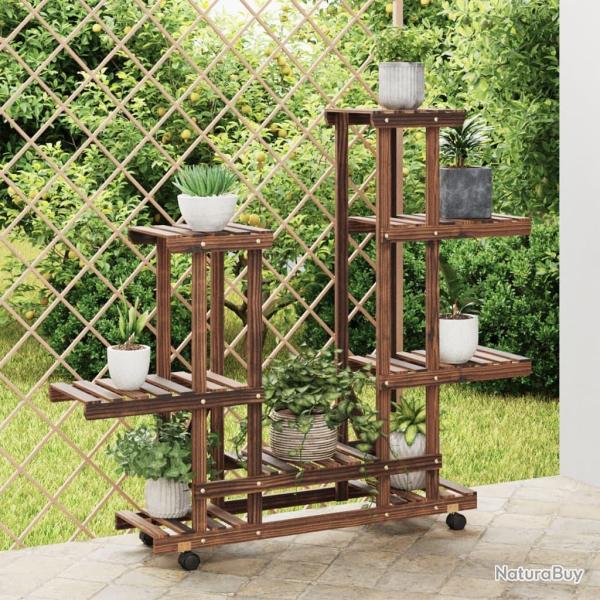 Support � fleurs avec roues 95x25x101 cm bois massif de sapin